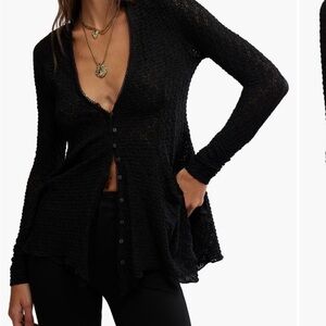 Free People Janey Black Lace Top